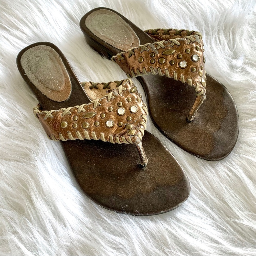 Coconuts Matisse Reflection Metallic Leather Studded Thong Sandals Flip Flops